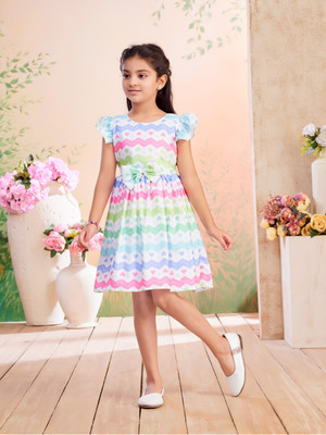 Yk Indi Girls Above Knee Casual Dress(Multicolor, Cap Sleeve)