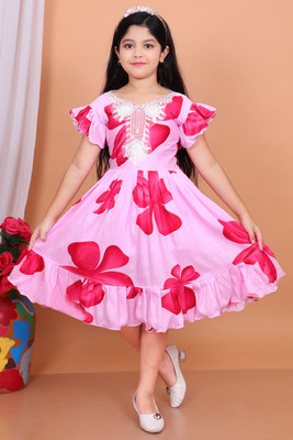 NiceNisaFashion Indi Girls Above Knee Party Dress(Pink, Short Sleeve)