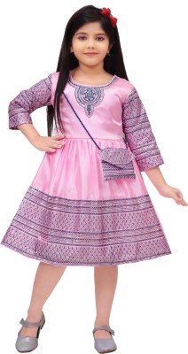 Senorita Fashion Girls Midi/Knee Length Casual Dress(Pink, 3/4 Sleeve)