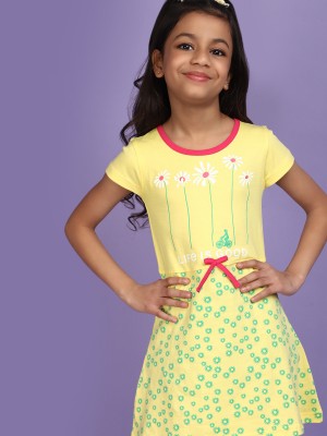V-MART Indi Girls Above Knee Casual Dress(Yellow, Sleeveless)