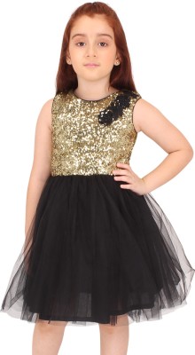 Cutecumber Girls Midi/Knee Length Party Dress(Black, Sleeveless)