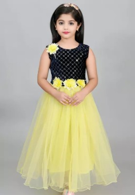 DS DRESSES Girls Maxi/Full Length Festive/Wedding Dress(Yellow, Sleeveless)