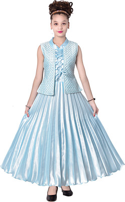 AYUB FASHION Girls Maxi/Full Length Party Dress(Blue, Sleeveless)