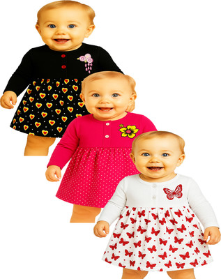 KidzzCart Indi Baby Girls Mini/Short Casual Dress(Multicolor, Full Sleeve)