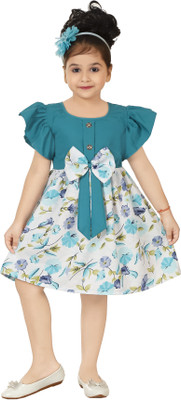 jk and company Girls Midi/Knee Length Festive/Wedding Dress(Blue, Fashion Sleeve)
