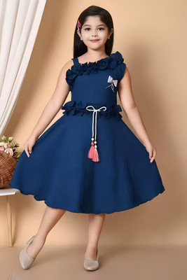 VENTRA FASHION Girls Calf Length Party Dress(Blue, Sleeveless)