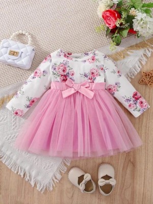 FLORA Girls Midi/Knee Length Party Dress(Pink, Full Sleeve)