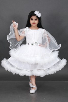 PN fashion Girls Below Knee Festive/Wedding Dress(White, Fashion Sleeve)
