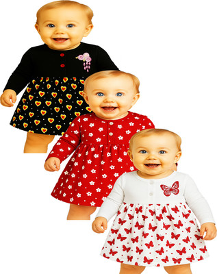 KidzzCart Indi Baby Girls Mini/Short Casual Dress(Multicolor, Full Sleeve)