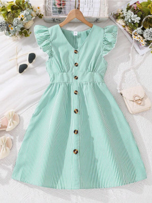 SAPL Girls Midi/Knee Length Casual Dress(Green, Sleeveless)