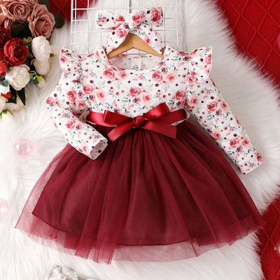 Gen Alfa Baby Girls Midi/Knee Length Party Dress(Maroon, Full Sleeve)