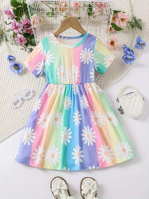 Miss & Chief Girls Above Knee Casual Dress(Multicolor, Short Sleeve)