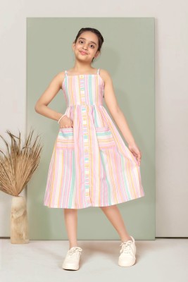 Mirrow Trade Girls Midi/Knee Length Casual Dress(Multicolor, Sleeveless)