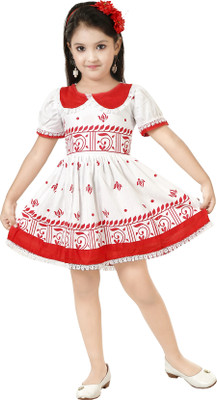 the crown Baby Girls Midi/Knee Length Festive/Wedding Dress(White, Short Sleeve)
