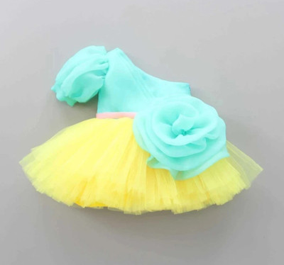 ARUNA CREATIONn Baby Girls Midi/Knee Length Party Dress(Blue, Yellow, Fashion Sleeve)