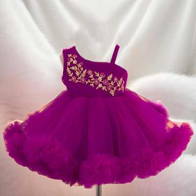 GLEAMGRACE Baby Girls Midi/Knee Length Party Dress(Purple, Sleeveless)