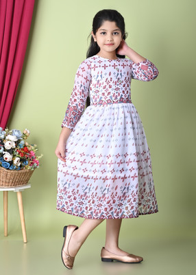 kidsdress Indi Baby Girls Calf Length Casual Dress(White, 3/4 Sleeve)