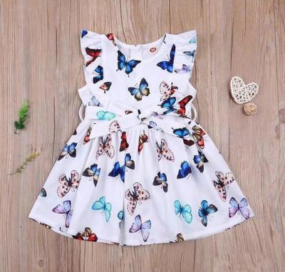 AKD FASHION Indi Baby Girls Midi/Knee Length Casual Dress(White, Short Sleeve)