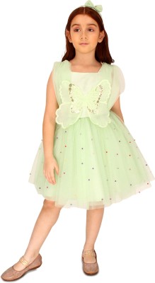 Cutecumber Girls Midi/Knee Length Party Dress(Green, Sleeveless)