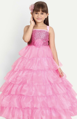 Dreamsweet Indi Girls Maxi/Full Length Festive/Wedding Dress(Pink, Sleeveless)