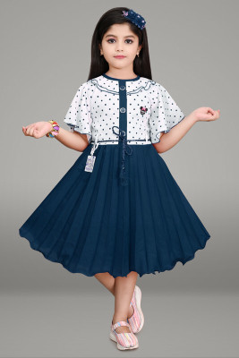 Tisha Fashions Girls Below Knee Party Dress(Dark Blue, Fashion Sleeve)
