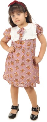 KIDCHESTER Indi Girls Midi/Knee Length Casual Dress(Pink, Half Sleeve)