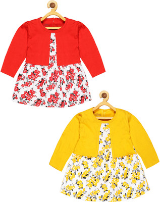 babeezworld Girls Midi/Knee Length Casual Dress(Multicolor, Full Sleeve)
