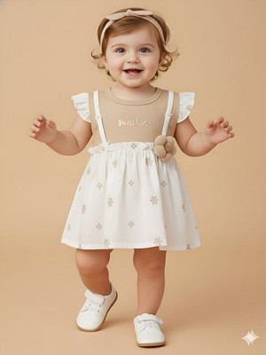 Jelly Joy Baby Girls Midi/Knee Length Casual Dress(Beige, Sleeveless)