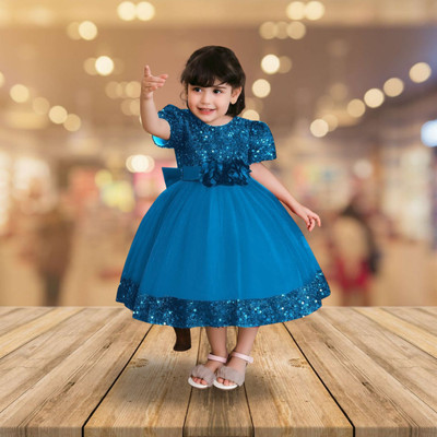 kidzy dresses Girls Maxi/Full Length Party Dress(Light Blue, Short Sleeve)