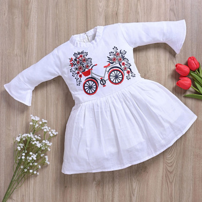 Sussree Fashion Indi Baby Girls Midi/Knee Length Festive/Wedding Dress(White, 3/4 Sleeve)