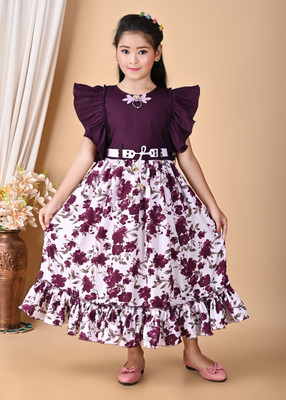 JEBA COLLECTION Indi Girls Maxi/Full Length Party Dress(Maroon, Cap Sleeve)