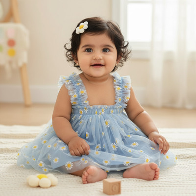 PR VASTRAA Indi Baby Girls Above Knee Party Dress(Light Blue, Sleeveless)