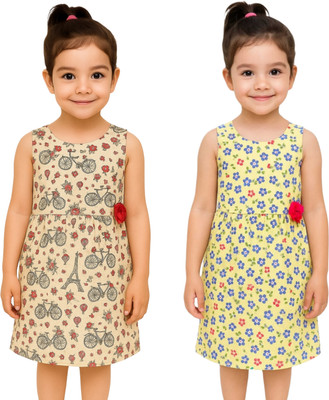LILYFOOT Indi Girls Midi/Knee Length Casual Dress(Yellow, Sleeveless)