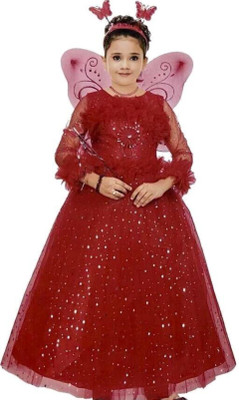 Shanvi.Creations Girls Maxi/Full Length Party Dress(Red, Full Sleeve)