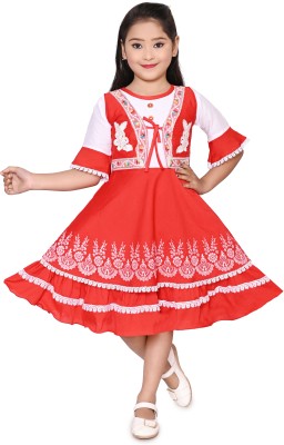 Z NEW KOLPONA FASHION Indi Girls Midi/Knee Length Festive/Wedding Dress(Red, Half Sleeve)