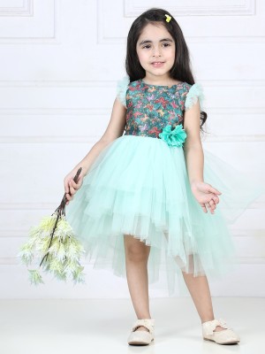 Toy Balloon Kids Girls Midi/Knee Length Casual Dress(Green, Sleeveless)