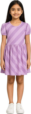tiny hugs Girls Midi/Knee Length Casual Dress(Purple, Short Sleeve)