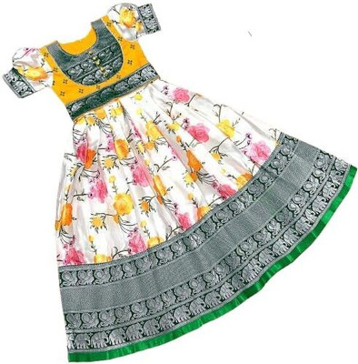 jahee Girls Maxi/Full Length Festive/Wedding Dress(Yellow, Half Sleeve)