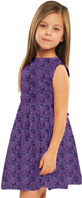 crazyon Indi Girls Midi/Knee Length Casual Dress(Purple, Sleeveless)