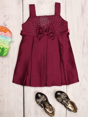 V-MART Indi Baby Girls Calf Length Casual Dress(Maroon, Sleeveless)