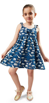 VAVA Creation Girls Midi/Knee Length Casual Dress(Blue, Sleeveless)