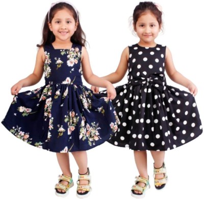 Linya Girls Below Knee Casual Dress(Multicolor, Sleeveless)