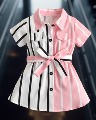 Mk enterprise Girls Below Knee Casual Dress(Multicolor, Short Sleeve)