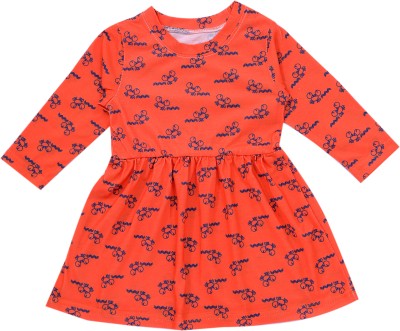 ICABLE Girls Midi/Knee Length Casual Dress(Orange, Full Sleeve)