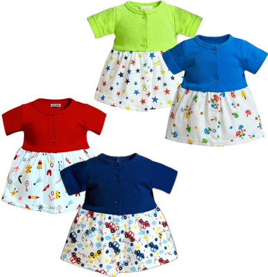 Vparents Indi Baby Girls Midi/Knee Length Casual Dress(Multicolor, Half Sleeve)