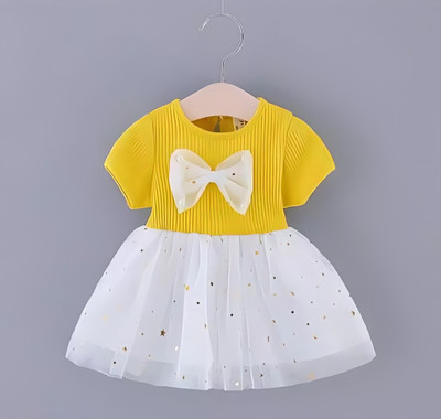 ISA ENTERPRISE Girls Midi/Knee Length Casual Dress(Yellow, Short Sleeve)