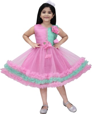 TODAY F Girls Midi/Knee Length Party Dress(Pink, Sleeveless)