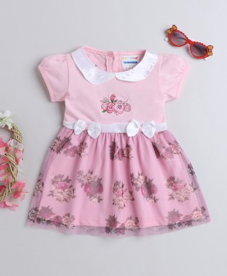 BUMZEE Girls Midi/Knee Length Casual Dress(Pink, Cap Sleeve)