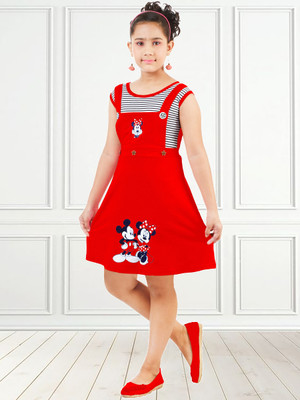 Cleopat Girls Midi/Knee Length Casual Dress(Red, Sleeveless)