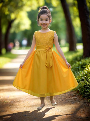 KidsCute Baby Girls Maxi/Full Length Festive/Wedding Dress(Yellow, Sleeveless)